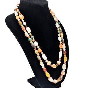 Natural Polished Agate Stone Necklaces Multicolor Set of 2 at 22" and 28"
